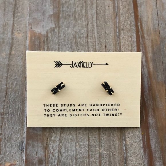 Black Bar Druzy Stud Earrings - Picture 3 of 3